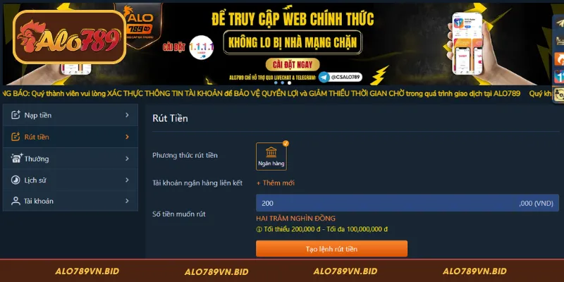 Hướng dẫn chi tiết các bước rút tiền ALO789 cho người mới
